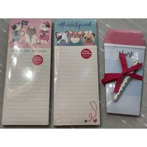 Nurse Themed Lot Of 3 Note Pads Paper/Pen Magnetic Grocery List Gift